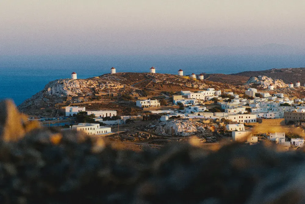 whitewashed town of Amorgos amongst the cliffs