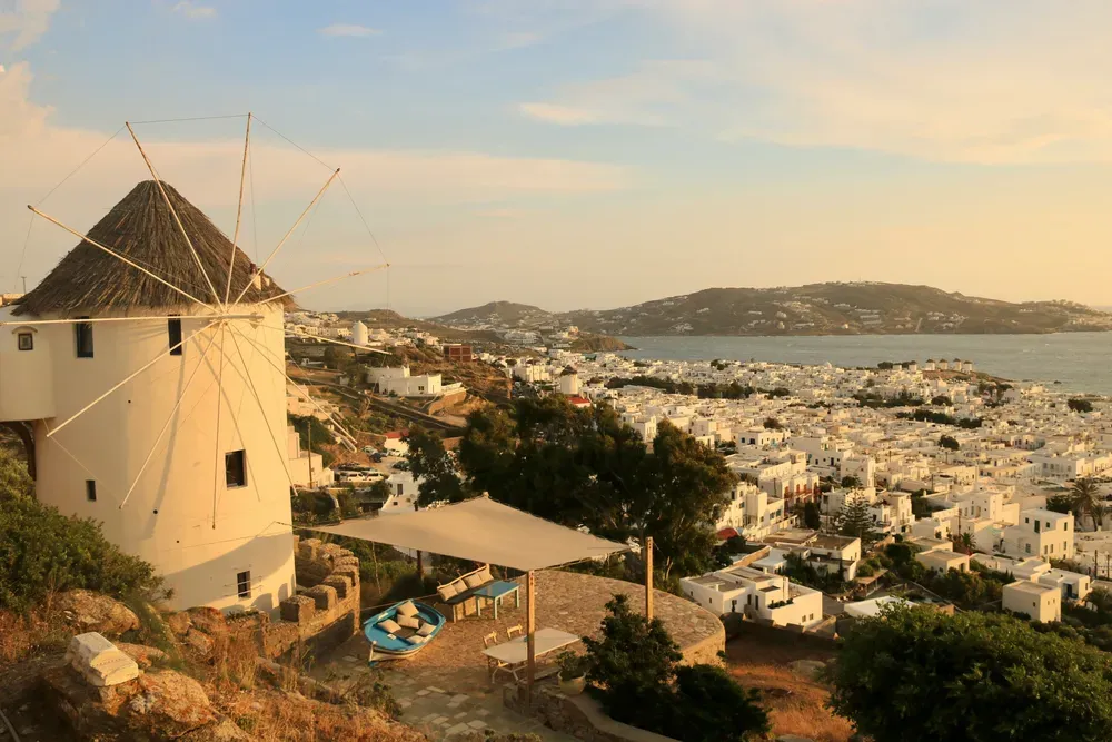 windmills overlooking Mykonos Town